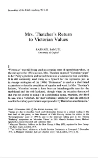 Mrs. Thatcher's Return to Victorian Values