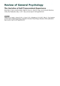 The Varieties of Self-Transcendent Experience David Bryce Yaden, Jonathan Haidt, Ralph W