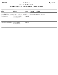 07/26/2021 Page 1 of 41 Unofficial List Candidates for State Senate