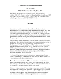 A Framework for Representing Knowledge Marvin Minsky MIT-AI Laboratory Memo 306, June, 1974. Reprinted in the Psychology of Comp