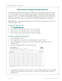Quick Guide for Google Docs Spreadsheets