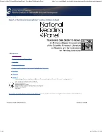 Report of the National Reading Panel: Teaching Children to Read