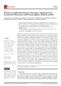 Telomere Length Shortening in Microglia: Implication for Accelerated Senescence and Neurocognitive Deﬁcits in HIV