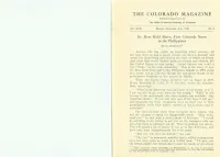 THE COLORADO MAGAZINE Published Quarterly by the State H Lstorical Society of Colorado