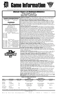 10-04-2013 Tigers Game Notes (ALDS Game 1)