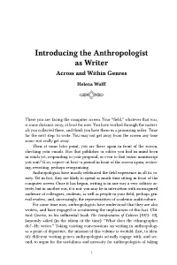 Introducing the Anthropologist As Writer Across and Within Genres