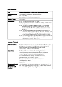 Wesley College, Bristol: a Report from the Methodist Council