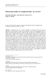 Behavioural Studies on Eriophyoid Mites: an Overview