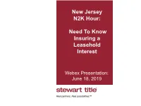 New Jersey N2K Hour: Need to Know Insuring a Leasehold Interest