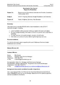 Report on Highways Budgets to Resources and Governance