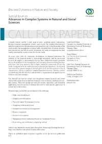 Discrete Dynamics in Nature and Society Special Issue on Advances