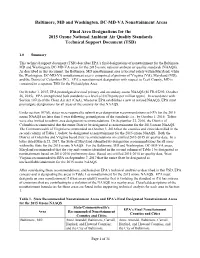 Final EPA Technical Support Document for Baltimore, MD And