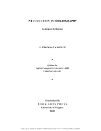 Introduction to Bibliography