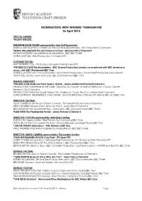 NOMINATIONS with WINNERS *HIGHLIGHTED 26 April 2015