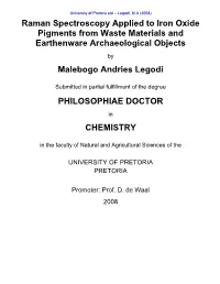 Raman Spectroscopy Applied to Iron Oxide Pigments from Waste Materials and Earthenware Archaeological Objects Malebogo Andries L