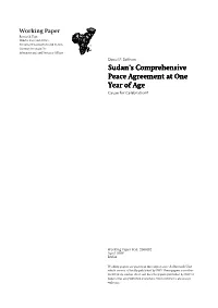 Sudan's Comprehensive Peace Agreement at One Year Of