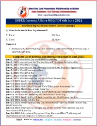 SUPER Current Affairs MCQ PDF 6Th June 2021