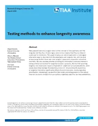Testing Methods to Enhance Longevity Awareness