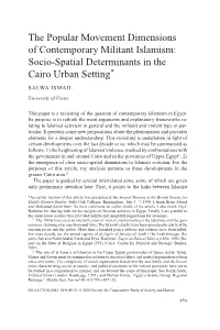 The Popular Movement Dimensions of Contemporary Militant Islamism: Socio-Spatial Determinants in the Cairo Urban Setting*