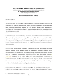 Win Trade Unions and Worker Cooperatives: Maximising Social and Economic Potential in Worker Cooperatives