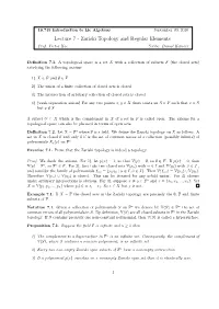 Lecture 7 - Zariski Topology and Regular Elements Prof