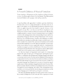 A Powerful Defence of Musical Formalism Hanne Appelqvist: Wittgenstein and the Conditions of Musical Commu- Nication