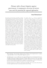 Human Rights Climate Litigation Against Governments: a Comparative Overview of Current Cases and the Potential for Regional Approaches