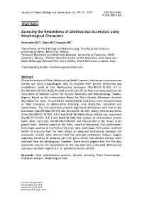 Assessing the Relatedness of Abelmoschus Accessions Using Morphological Characters