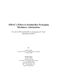 OMAC's Effort to Standardize Packaging Machinery Automation