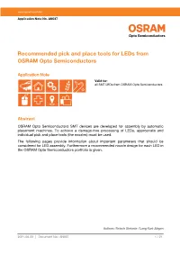 Recommended Pick and Place Tools for Leds from OSRAM Opto Semiconductors