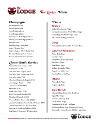 Bottle Service Menu
