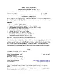 Games Workshop Group Plc