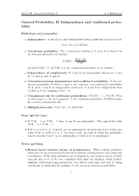 General Probability, II: Independence and Conditional Proba- Bility