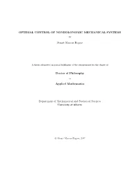 OPTIMAL CONTROL of NONHOLONOMIC MECHANICAL SYSTEMS By