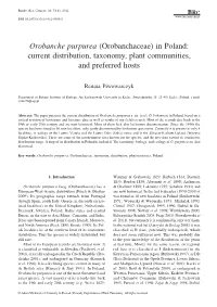Orobanche Purpurea (Orobanchaceae) in Poland: Current Distribution, Taxonomy, Plant Communities, and Preferred Hosts