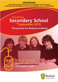 Secondary School Must Be Completed and Returned to the Local Authority by 31 October 2018
