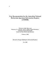 User Documentation for the Australian National Herbarium Specimen Information Register (ANHSIR)