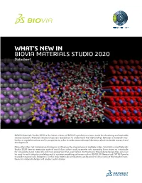 What's New in Biovia Materials Studio 2020
