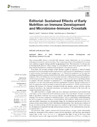 Editorial: Sustained Effects of Early Nutrition on Immune Development and Microbiome-Immune Crosstalk