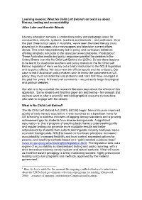 Learning Lessons: What No Child Left Behind Can Teach Us About Literacy, Testing and Accountability Allan Luke and Annette Woods