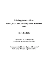 Mining Postsocialism: Work, Class and Ethnicity in an Estonian Mine