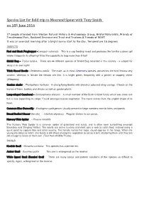 Species List for Field Trip to Moorend Spout with Tony Smith on 18Th June 2016