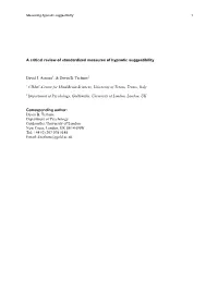A Critical Review of Standardized Measures of Hypnotic Suggestibility