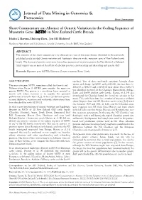 Absence of Genetic Variation in the Coding Sequence of Myostatin Gene (MSTN) in New Zealand Cattle Breeds