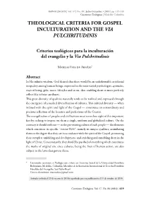 Theological Criteria for Gospel Inculturation and the Via Pulchritudinis