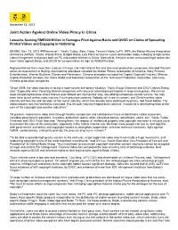 Joint Action Against Online Video Piracy in China