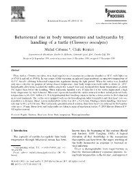 Behavioural Rise in Body Temperature and Tachycardia by Handling of a Turtle (Clemmys Insculpta)