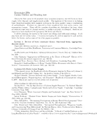 Economics 250A Course Outline and Reading List