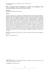 Effect of Augmented Reality Environments on Cognitive Load: Pedagogical Effect, Instructional Design, Motivation and Interaction Interfaces
