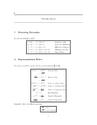 Formula Sheet 1 Factoring Formulas 2 Exponentiation Rules